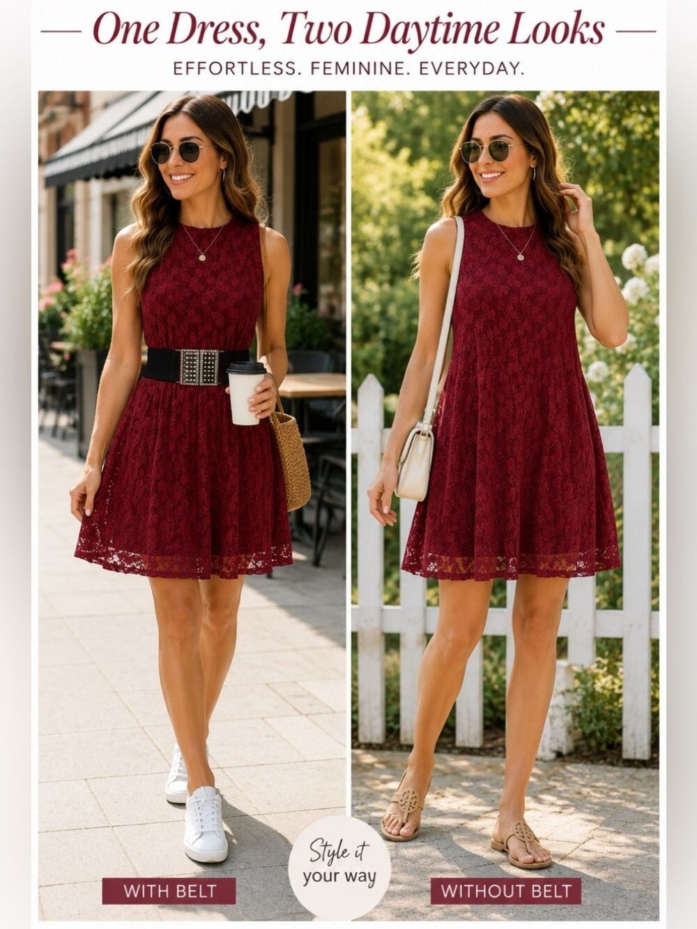 Garage burgundy sleeveless lace flare A-line dress Sz L